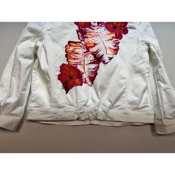 Calvin Klein Jeans Womens denim Jacket Medium White Button Front Embroidered - Picture 11 of 12